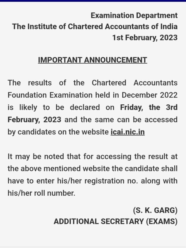 CA Foundation Result December 2022 Link – icai.nic.in.